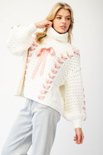 Cream Bow Lace Point Turtle Neck Sweater