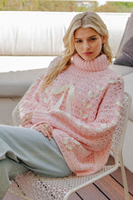 Dusty Pink Bow Lace Point Turtle Neck Sweater