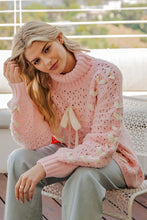 Dusty Pink Bow Lace Point Turtle Neck Sweater