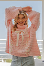 Dusty Pink Bow Lace Point Turtle Neck Sweater