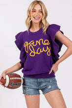 Purple/Yellow Ruffle Sleeve Gameday Sweater Top