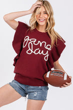 Burgundy/White Ruffle Sleeve Gameday Sweater Top