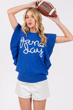 Royal/White Ruffle Sleeve Gameday Sweater Top