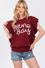 Burgundy/White Ruffle Sleeve Gameday Sweater Top