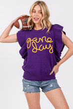 Purple/Yellow Ruffle Sleeve Gameday Sweater Top