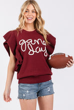 Burgundy/White Ruffle Sleeve Gameday Sweater Top