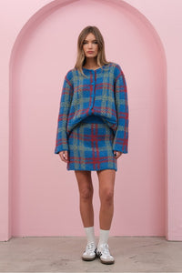 Blue Check Playful Check Cardigan And Skirt Set