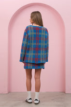 Blue Check Playful Check Cardigan And Skirt Set