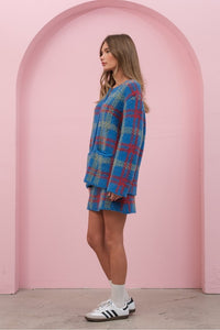 Blue Check Playful Check Cardigan And Skirt Set