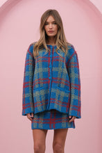 Blue Check Playful Check Cardigan And Skirt Set