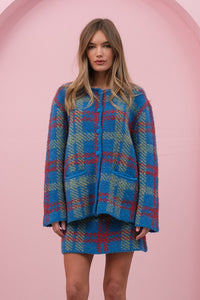 Blue Check Playful Check Cardigan And Skirt Set