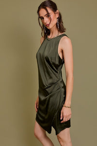 Olive Sleeveless Asymmetric Hem Line Dress