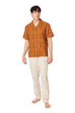 Brown Textured Short Sleeve Men's Button Down Shirt