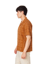 Brown Textured Short Sleeve Men's Button Down Shirt