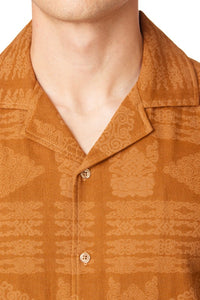 Brown Textured Short Sleeve Men's Button Down Shirt