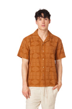 Brown Textured Short Sleeve Men's Button Down Shirt