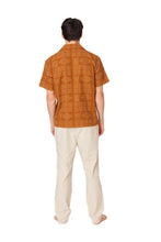 Brown Textured Short Sleeve Men's Button Down Shirt