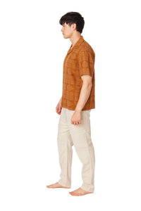 Brown Textured Short Sleeve Men's Button Down Shirt