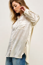 Beige Crinkle satin button down shirts