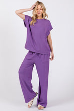 Purple Ribbed Round Neck Top And Pants Set