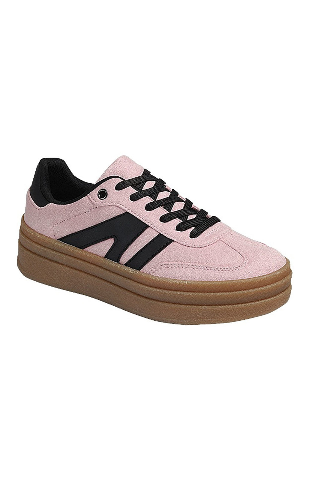 Pink/Black Chunky Platform, Low Top Lace Up Womens Sneakers