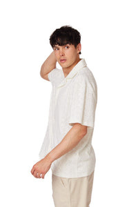 White Heart Crochet Textured Short Sleeve Shirt