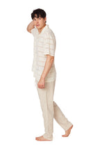 Off White Crochet Stripe Textured Short Sleeve Shirt