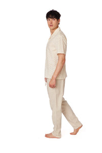 Cream Crochet Textured Short Sleeve Men's Cotton Shirt