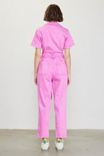 Rose Violet Short Sleeve Washed Utility Jumpsuit