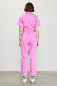 Rose Violet Short Sleeve Washed Utility Jumpsuit