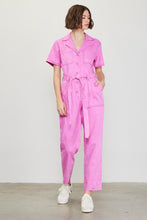 Rose Violet Short Sleeve Washed Utility Jumpsuit