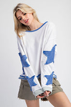 Blue Mineral Washed Star Embroidered Top