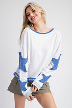 Blue Mineral Washed Star Embroidered Top