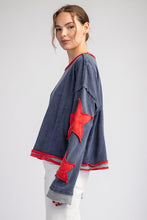 Red Mineral Washed Star Embroidered Top