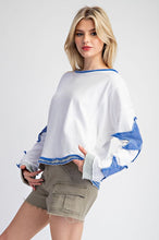 Blue Mineral Washed Star Embroidered Top