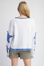 Blue Mineral Washed Star Embroidered Top