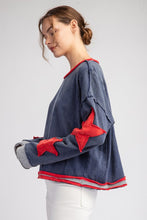 Red Mineral Washed Star Embroidered Top