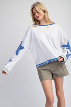 Blue Mineral Washed Star Embroidered Top