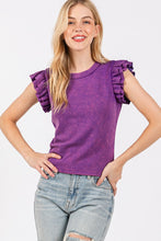 Purple Mineral Washed Ruffle Sleeve Top