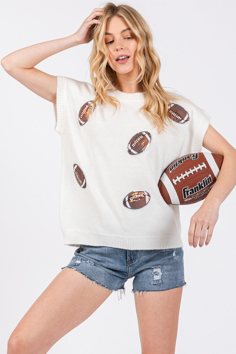 White Gameday Football Patch Sweater Top