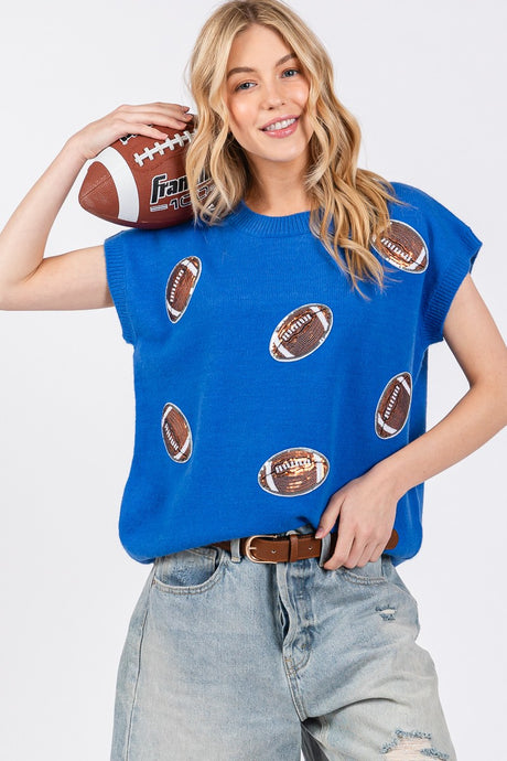 Blue Gameday Football Patch Sweater Top