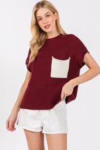 Burgundy/White Color Blocked Sweater Top