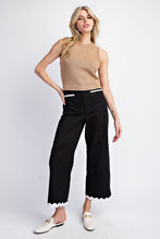 Black Ric Rac Trim Cropped Straight Leg Pants