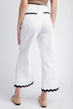 Off White Ric Rac Trim Cropped Straight Leg Pants