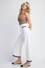 Off White Ric Rac Trim Cropped Straight Leg Pants