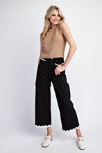 Black Ric Rac Trim Cropped Straight Leg Pants