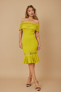 Lime Crochet Band Off Shoulder Dress