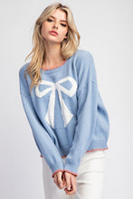 Denim Bow Stitch Long Sleeve Sweater Top