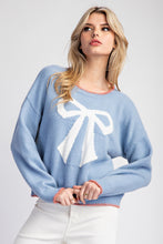 Denim Bow Stitch Long Sleeve Sweater Top