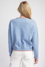 Denim Bow Stitch Long Sleeve Sweater Top